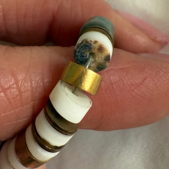 Vintage Heishe Aventurine and Quartz stone and brass necklace 17.5 inches - Picture 12 of 13